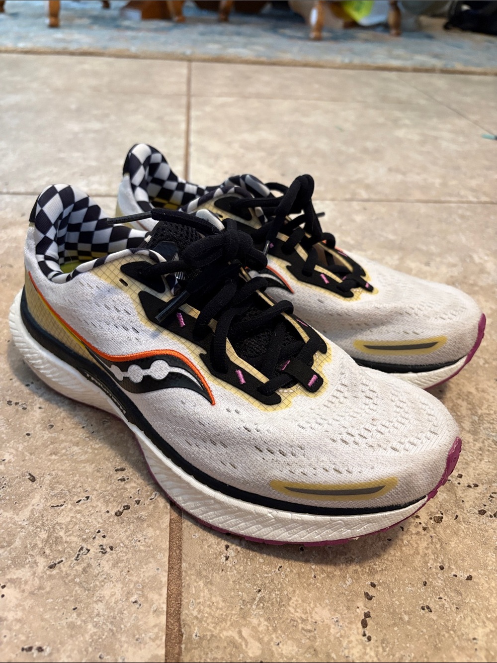 Saucony Women's White Running Shoes with Black & Pink Accents